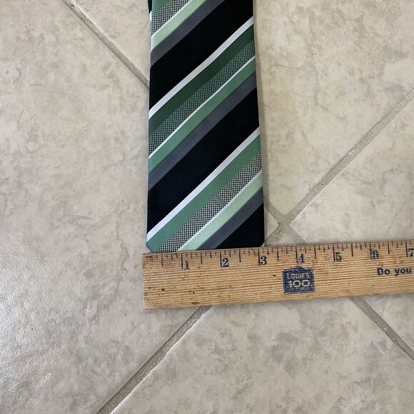 Alexander Julian Colours Men's long 63.5” Striped Hand Made Tie Necktie Blk/Grn. - Picture 3 of 6